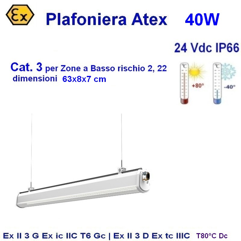 Plafoniera Atex 24 Vdc 40W 60 cm , Cat. 3 IP66